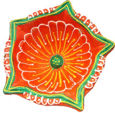 SUNINOW Suninow Handpainted Terracotta/Earthen Clay D Terracotta Table Diya Set(Height: 6 inch)