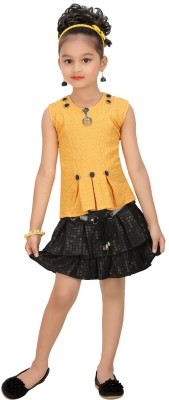 Arshia Fashions Girls Party(Festive) Top Skirt(Yellow)