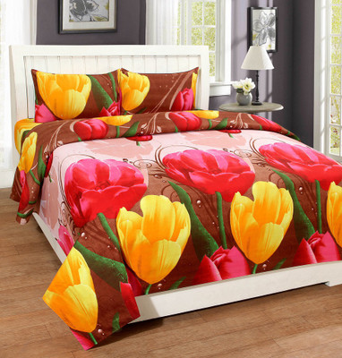 MANISHPANDEY 144 TC Microfiber Double Abstract Flat Bedsheet(Pack of 1, Yellow)