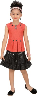 Arshia Fashions Girls Party(Festive) Top Skirt(Orange)