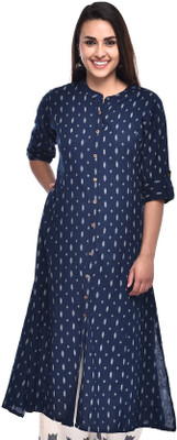 Pistaa Women Printed A-line Kurta(Blue)