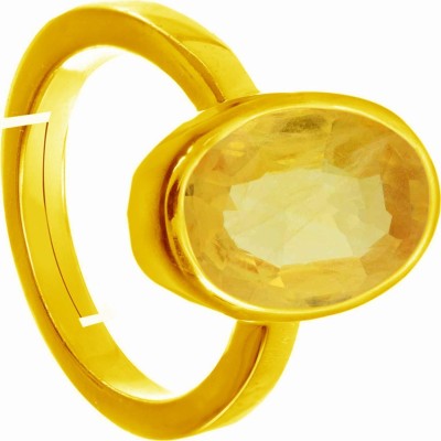 PARTH GEMS 9.25 Carat Certified Unheated Untreatet A+ Quality Natural Original Gold Platted Yellow Sapphire Pukhraj Gemstone Adjustable Ring Metal Sapphire Gold Plated Ring