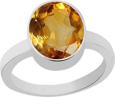 CLEAN GEMS Natural Certified Sunehla (Citrine) 5.25 Ratti or 4.8 Carat for Male & Female 92.5 Sterling Silver Sterling Silver Citrine Ring