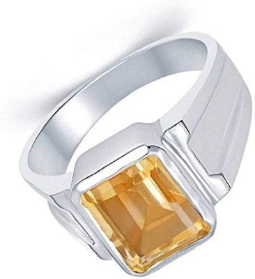 PARTH GEMS 11.25 Carat Certified Unheated Untreatet A+ Quality Natural Original Gold Platted Yellow Sapphire Pukhraj Gemstone Adjustable Ring Metal Sapphire Silver Plated Ring