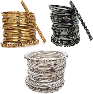 Anahat collection Metal Black Silver, Gold-plated Bangle Set(Pack of 3)