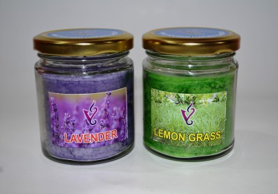 jar candles SET OF 2 GLASS JAR Candle(Purple, Green, Pack of 2)