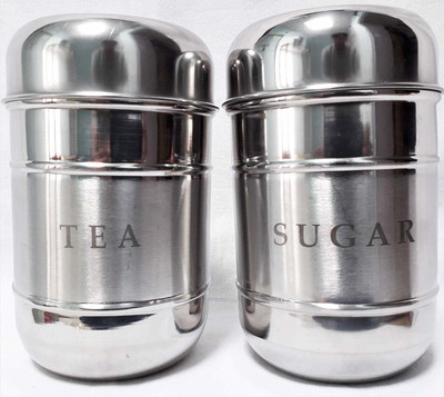ZIGLY Steel Tea Coffee & Sugar Container  - 500 ml(Pack of 2, Silver)