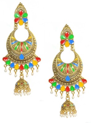 Frolics India Designer Multicoloured Long Jhumki Hanging German Silver Jhumki Earring