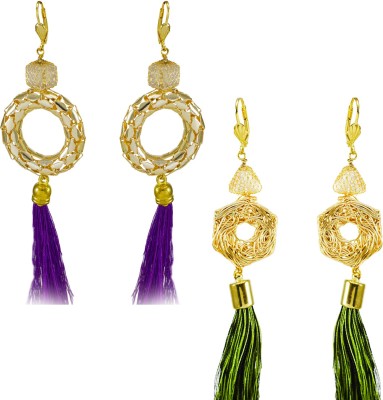 SHI Jewellery Feather Earrings Combo Gold Earrings Tassel Earrings Crystal Brass Drops & Danglers, Tassel Earring