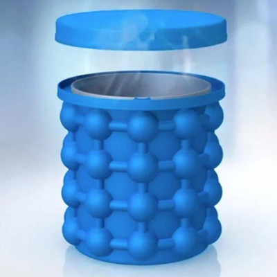 LEZYPANDA 1 L Silicone ice Cube Maker Tray Mini Bucket Box Portable water Bottle Icecream Freezer Ice Bucket(Blue)