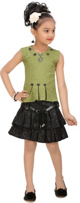 Arshia Fashions Girls Party(Festive) Top Skirt(Green)