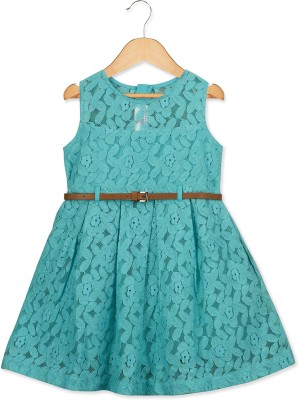 YOUNG BIRDS Indi Girls Midi/Knee Length Casual Dress(Blue, Sleeveless)