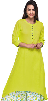 Pistaa Women Solid Trail Cut Kurta(Light Green)
