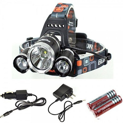 ZIGLY LED Headlamp Rechargeable Waterproof Head Flashlight 3 Cree LED LED Headlamp(Black)