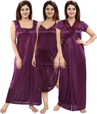 Lovira Women Nighty with Robe(Purple)