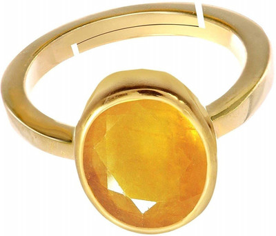 Chopra Gems Natural Yellow Sapphire Pukhraj Gemstone Stone Ring With Lab Certificate Brass Sapphire Gold Plated Ring