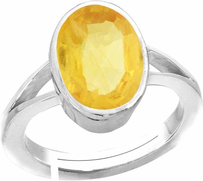 PARTH GEMS 9.25 Carat Certified Unheated Untreatet A+ Quality Natural Original Gold Platted Yellow Sapphire Pukhraj Gemstone Adjustable Ring Metal Sapphire Silver Plated Ring