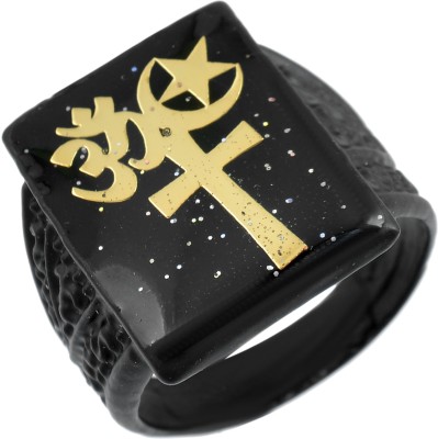 MissMister Brass Black Coated All religious symbol Secular finger ring Men Brass Rhodium Plated Ring