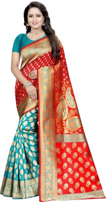 WOMENTIC Self Design Banarasi Silk Blend Saree(Blue)