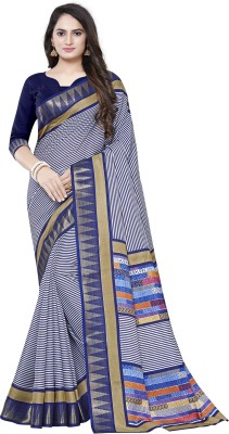 Ratnavati Striped Bollywood Silk Blend, Art Silk Saree(Blue)