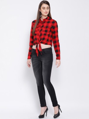 OXOLLOXO Women Checkered Casual Red Shirt