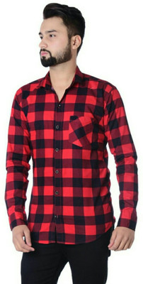 REHAN Men Checkered Casual Red, Black Shirt