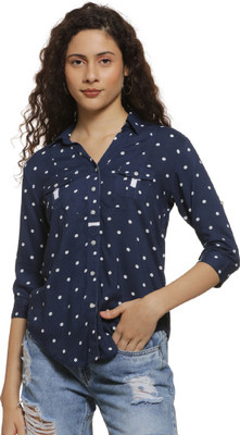 CAMPUS SUTRA Women Polka Print Casual Blue Shirt