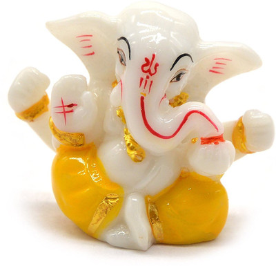 S A Gifts Lord Ganesha Car Dashboard Idol Divine Blessing Lord Ganesh Success God Sculpture Decorative Showpiece  -  10 cm(Marble, Yellow)