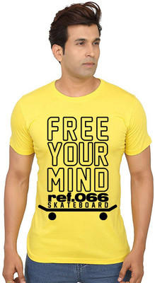 Aseria Printed Men Round Neck Yellow T-Shirt