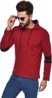 True Basket Solid Men Hooded Neck Red T-Shirt