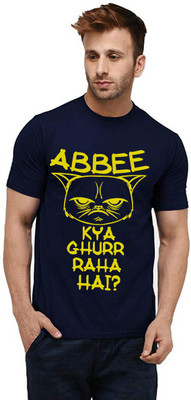 Aseria Printed Men Round Neck Dark Blue T-Shirt