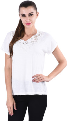 SELFYS Casual Half Sleeve Solid Women White Top