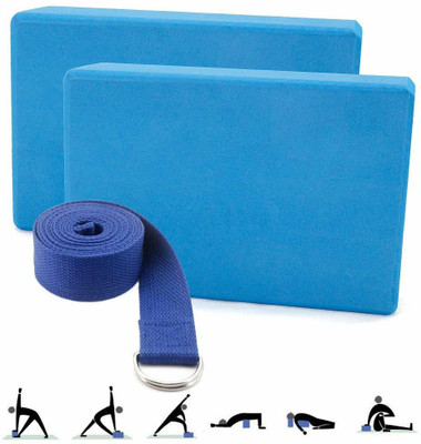 Leosportz Bricks and Strap Set 2 Packs Eco Friendly Non Toxic with Belt Yoga Blocks(Blue Pack of 3)