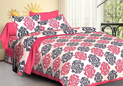 Elma Cotton Double Flat 151 TC Printed Bedsheet(Pack of 1, Pink, Black, white)