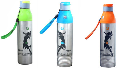 FABLE Combo Of 3 Hot & Cold Water Hexa 600 ml Bottle 600 ml Bottle(Pack of 3, Silver, Plastic)