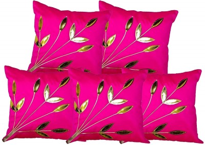FAB NATION Embroidered Cushions Cover(Pack of 5, 40 cm*40 cm, Pink, Gold)