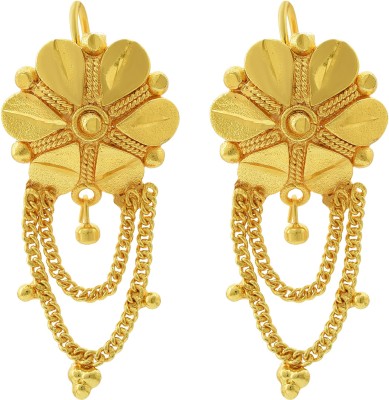 memoir Gold plated Brass, Flower with danglers design Handcrafted Stud Brass Drops & Danglers