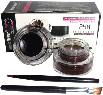 Love Kart Long Lasting 2 in 1 Black and Brown Gel Eyeliner Set Water Proof With 2 Brush 20 ml(Black, Brown)