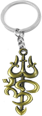 faynci Antique Golden Shiv Mahadev Om Trishul Key Chain Key Chain