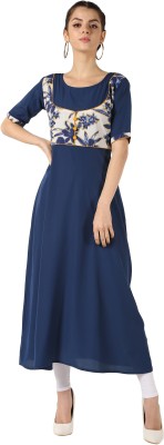 NOWT Women Floral Print Flared Kurta(Blue)