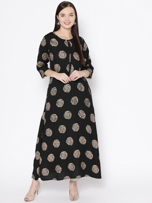 Vastraa Fusion Women Printed Anarkali Kurta(Black)