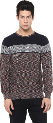 AXMANN Self Design Round Neck Casual Men Brown Sweater