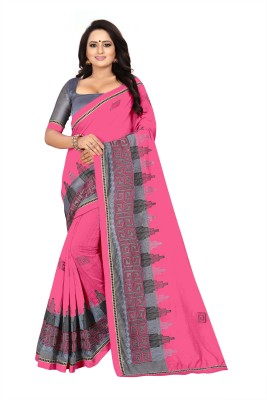 poonam s tex Embroidered Bollywood Cotton Blend Saree(Pink)