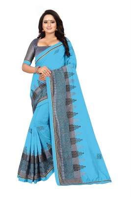 poonam s tex Embroidered Bollywood Cotton Blend Saree(Blue)