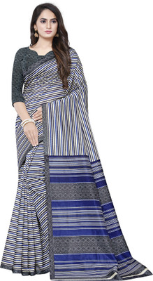 Ratnavati Printed, Striped Bollywood Silk Blend, Art Silk Saree(White, Black)