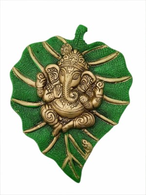 Bansiwal Metal Pan Patta Ganesh Decorative Wall Hanging Showpiece Figurine Green Decorative Showpiece  -  19 cm(Metal, Green)