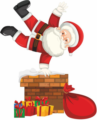 Divine studio 60 cm Jumping Santa Wall Sticker 60cm X 49cm | Wall Sticker for Living Room -Bedroom - Office - Home Hall Decorative Stickers Self Adhesive Sticker(Pack of 1)