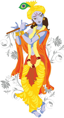 wildartcreation 45 cm Lord Krishna Wall Stickers 104Cm X 57Cm | Wall Sticker for Living Room -Bedroom Self Adhesive Sticker(Pack of 1)