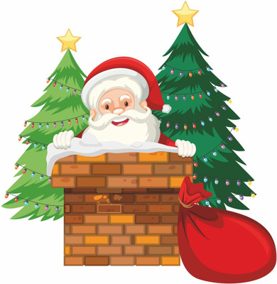 Divine studio 60 cm Santa Claus Wall Sticker 60cm X 58cm | Wall Sticker for Living Room -Bedroom - Office - Home Hall Decorative Stickers Self Adhesive Sticker(Pack of 1)