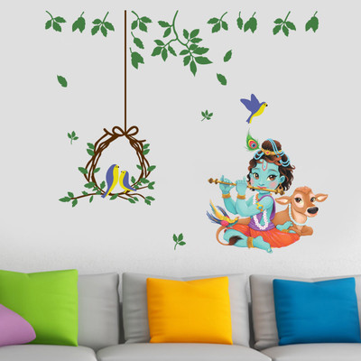 Creatick Studio 76 cm Beautiful Decorative krishna Self Adhesive Sticker(Pack of 1)